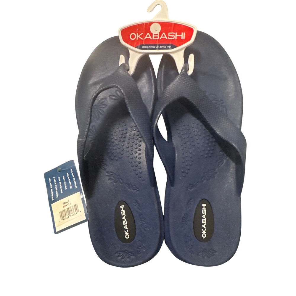 Okabashi Maui Navy Blue women's Flip Flops Size L 9.5-10.5 Arch Support NW